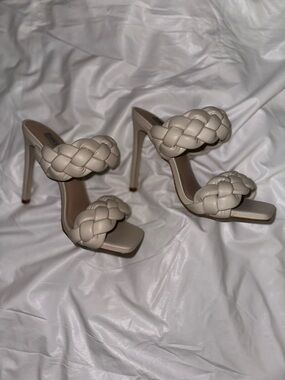 Steve Madden Braided Double-Strap Heeled Sandals in Cream